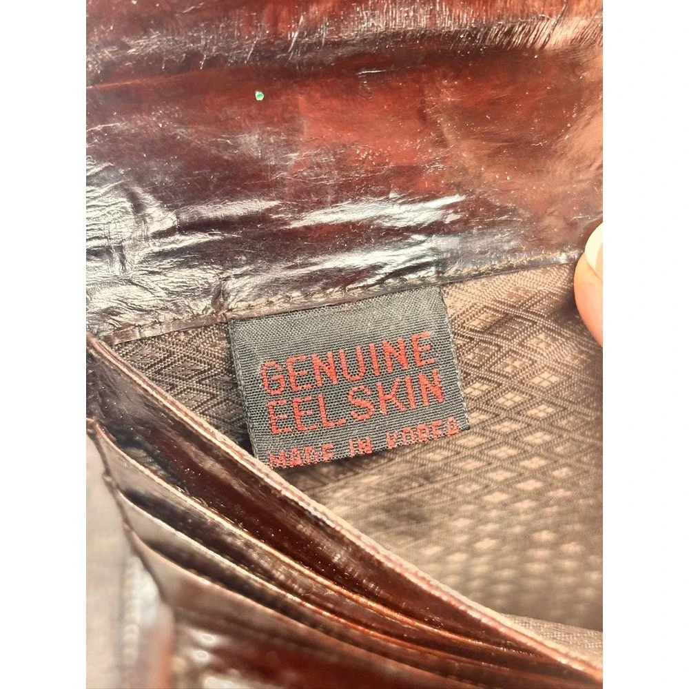 Vintage Genuine Eel Skin Leather Women's Long Wallet Clutch Dark Brown